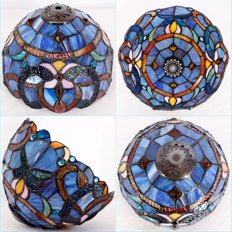 TCODTPOL Small Tiffany Lampshade Replacement Only Stained Glass Style Lamp Shade 8 Inch Fit for Table Desk Lamp, Pendant Ceiling Light Fixture (Blue Purple) - Image 3